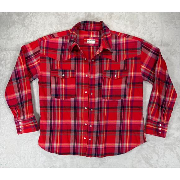 We The Free Tops - Free People We The Free Western Pearl Snap Plaid Flannel Shirt Red Large Cotton